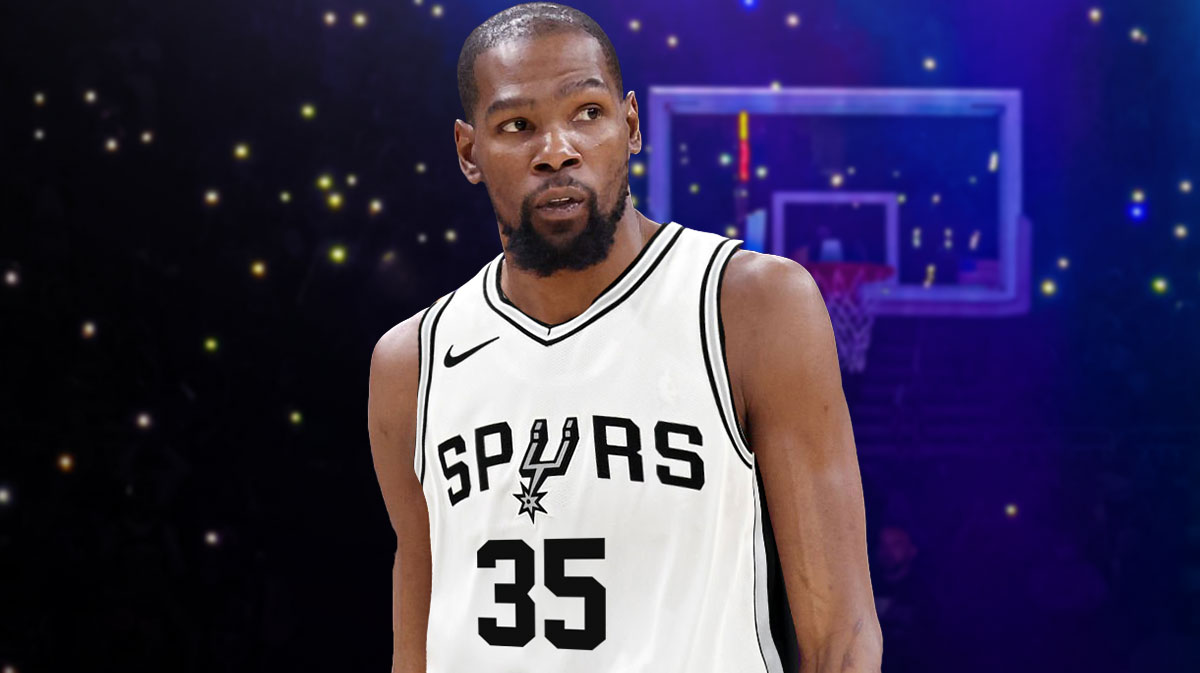 Kevin Durant number 35 photoshopped in Spurs jersey.