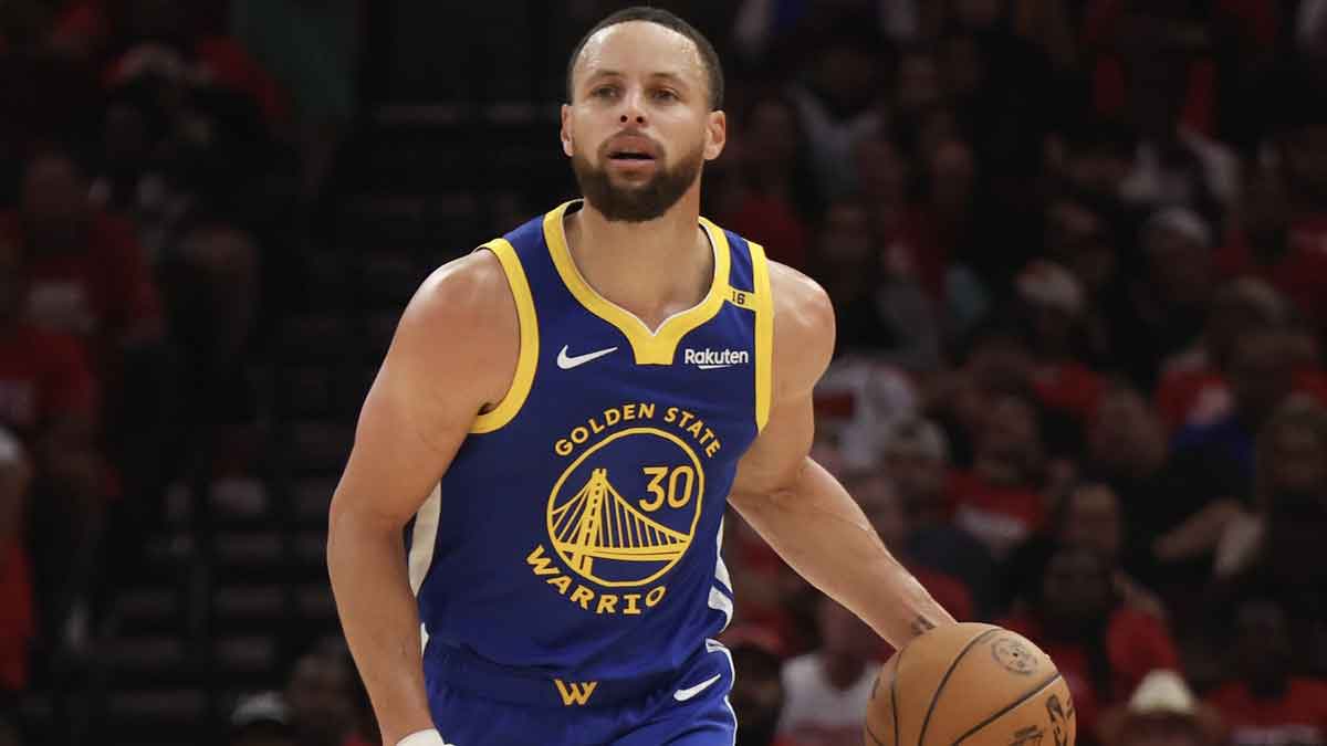 Apr 30, 2025; Houston, Texas, USA;Golden State Warriors guard Stephen Curry (30) dribbles against the Houston Rockets in the second quarter during game five of first round for the 2025 NBA Playoffs at Toyota Center. Mandatory Credit: Thomas Shea-Imagn Images