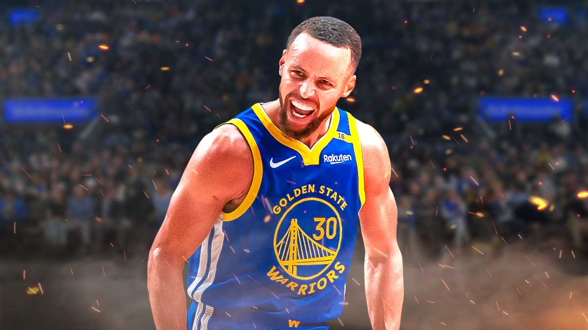 Warriors' Stephen Curry celebrating with flames all around him