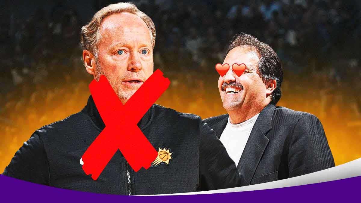 Suns head coach Mike Budenholzer with an X through him, and Stan Van Gundy looking happy, with hearts over his eyes.