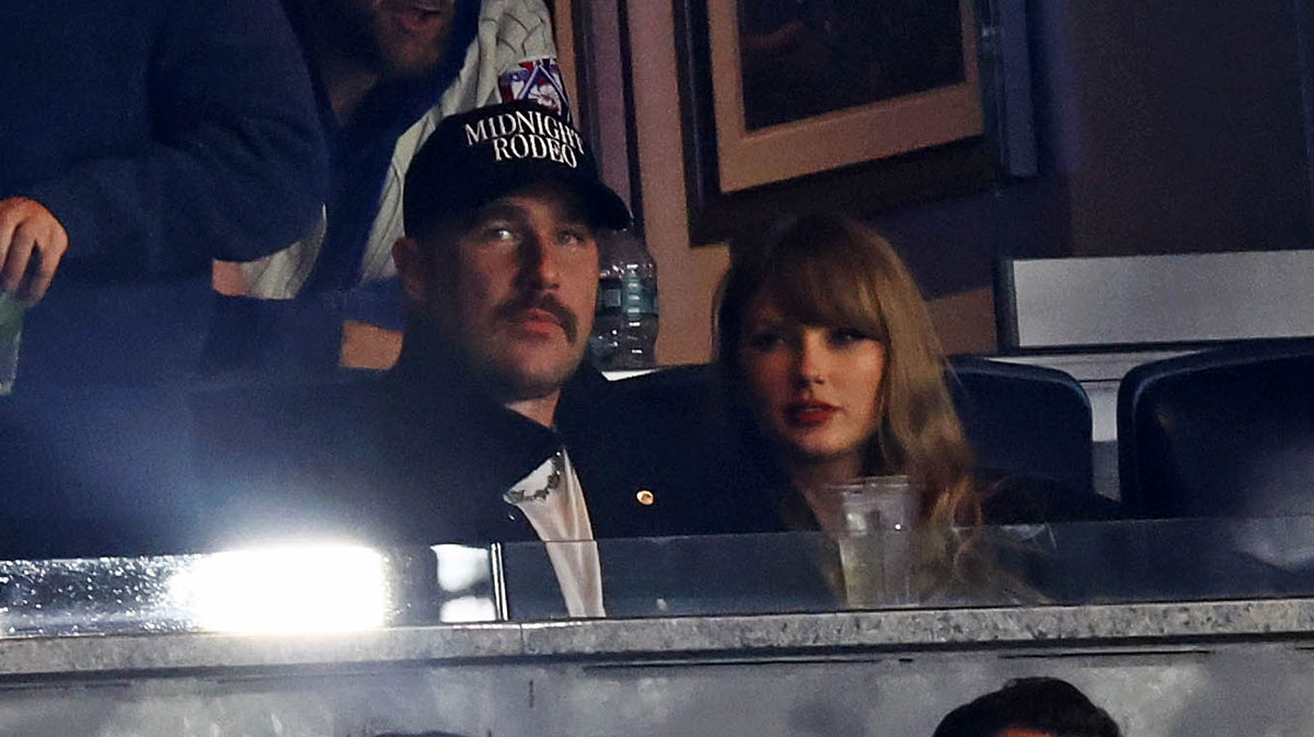 Kansas City Chiefs tight end Travis Kelce and Taylor Swift at the ALCS game between the Yankees and Guardians on October 14, 2024.