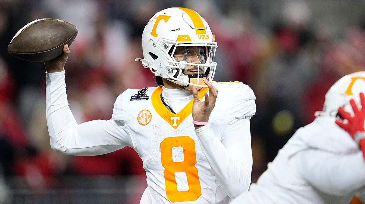 Tennessee Volunteers quarterback Nico Iamaleava (8) throws during the second half of the College Football Playoff first round game against the Ohio State Buckeyes at Ohio Stadium in Columbus on Dec. 22, 2024. Ohio State won 42-17.