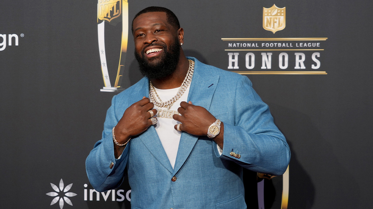Terron Armstead on the red carpet before the NFL Honors show at Resorts World Theatre.