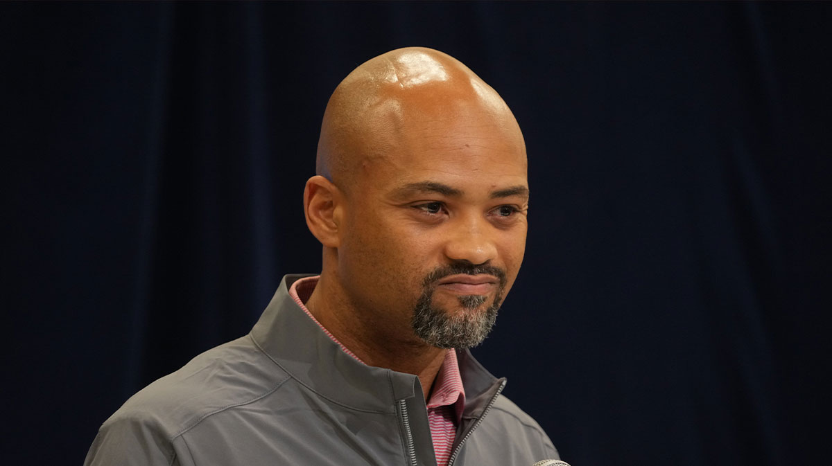 Atlanta Falcons general manager Terry Fontenot speaks during the NFL Scouting Combine at the Indiana Convention Center.