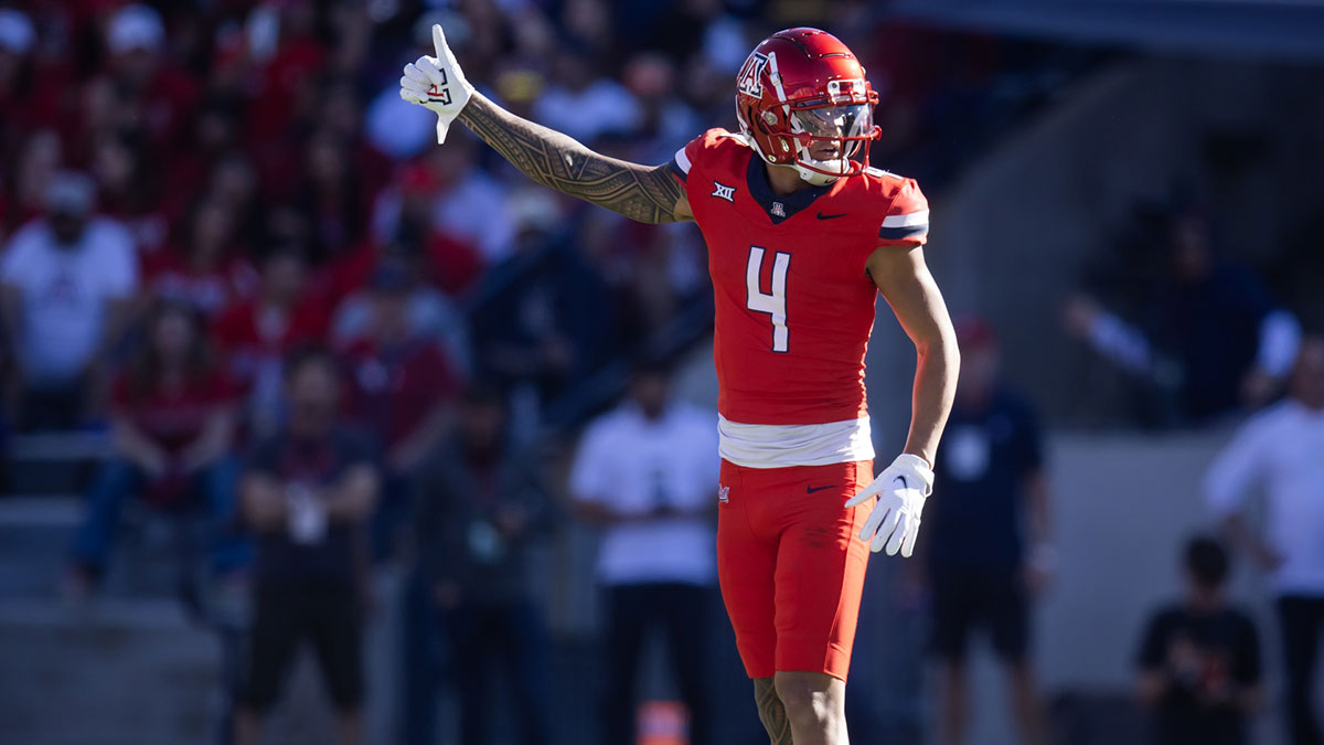 Arizona Wildcats wide receiver Tetairoa McMillan (4) against the Arizona State Sun Devils during the Territorial Cup at Arizona Stadium.
