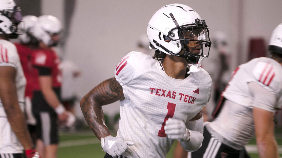 Texas Tech wide receiver Micah Hudson does a drill during football practice, Wednesday, Aug. 14, 2024, at the Sports Performance Center.