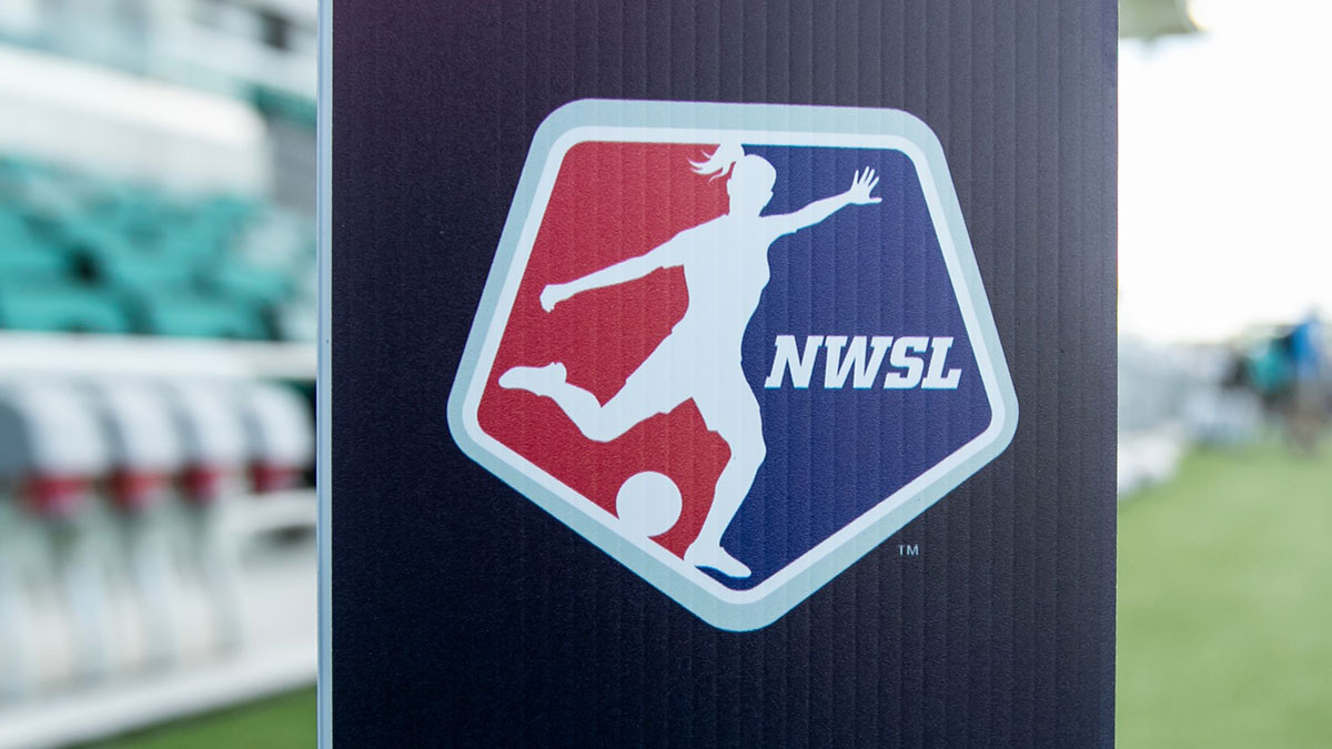 The NWSL logo is seen before a match between the Orlando Pride and the Kansas City Current at CPKC Stadium.