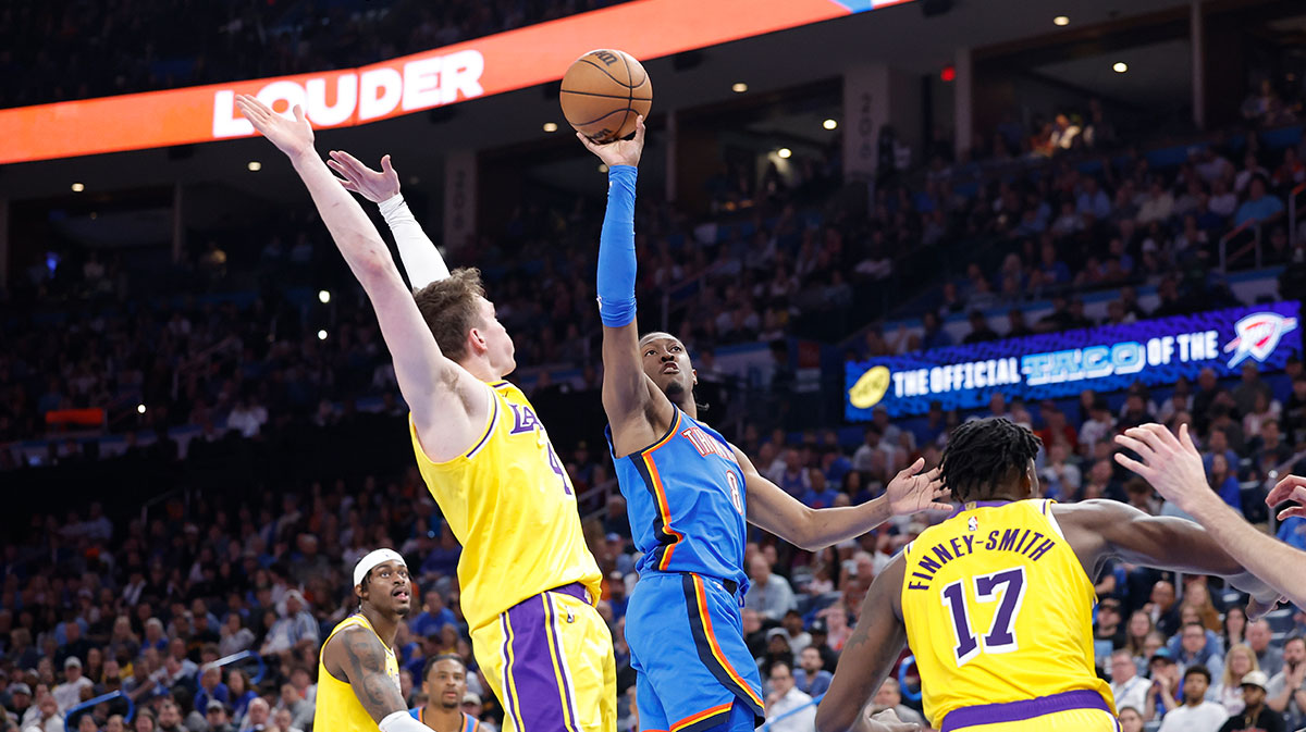 Thunder All-Star Jalen Williams next to Lakers forward Jarred Vanderbilt