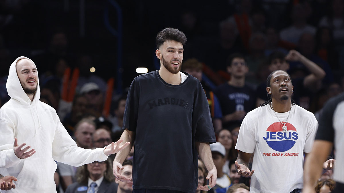 Thunder forward Chet Holmgren next to Thunder All-Star Jalen Williams