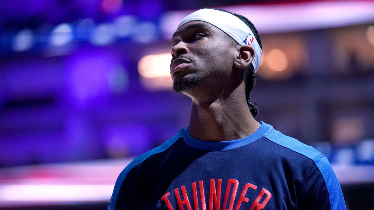 Oklahoma City Thunder guard Shai Gilgeous-Alexander (2) stands on the court before the start of the game against the Sacramento Kings at the Golden 1 Center.