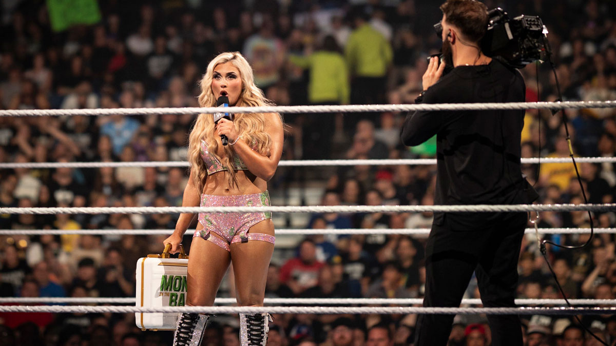 Tiffany Stratton, who recently had a heated promo with WWE Superstar Charlotte Flair, after winning the Money in the Bank ladder match.