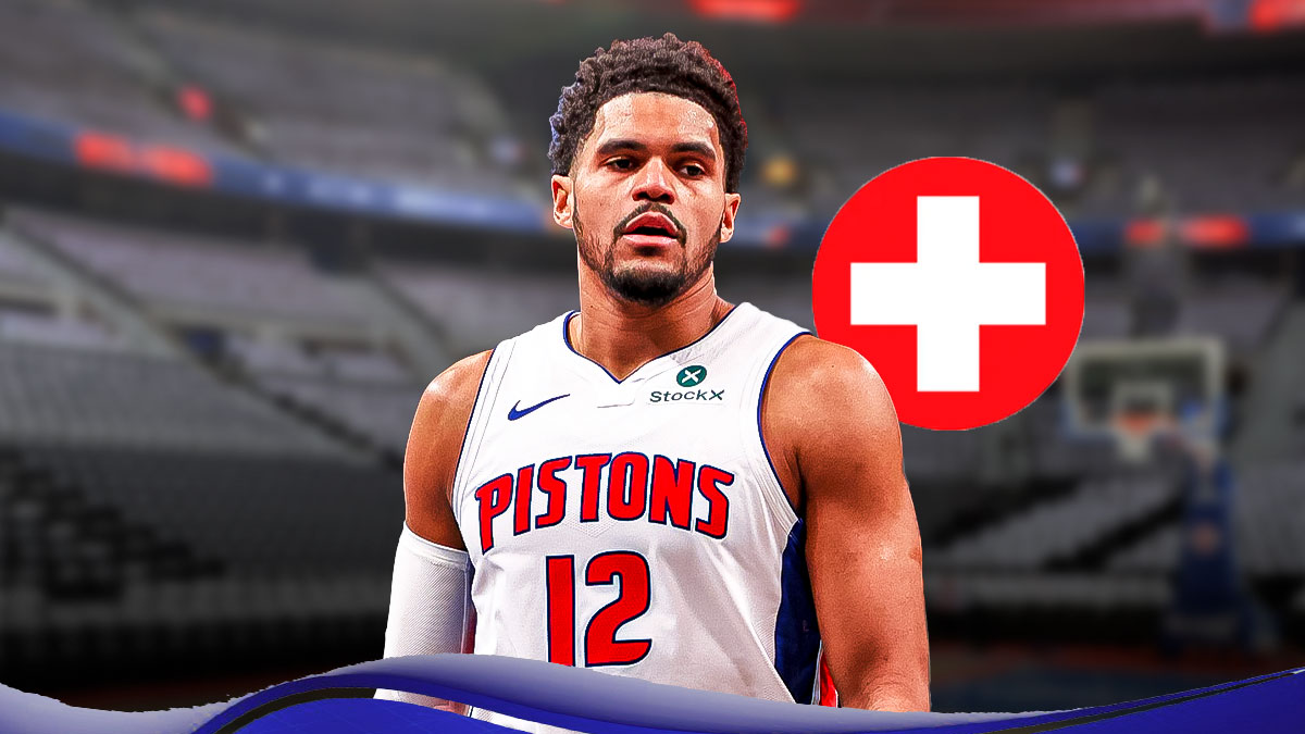 Pistons' Tobias Harris with medical Red Cross symbol