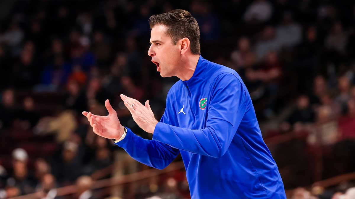 Florida Gators head coach Todd Golden directs his team against the South Carolina Gamecocks in the first half at Colonial Life Arena.