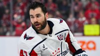Washington Capitals right wing Tom Wilson (43) during warm-ups before a game against the Montreal Canadiens in game four of the first round of the 2025 Stanley Cup Playoffs at Bell Centre.
