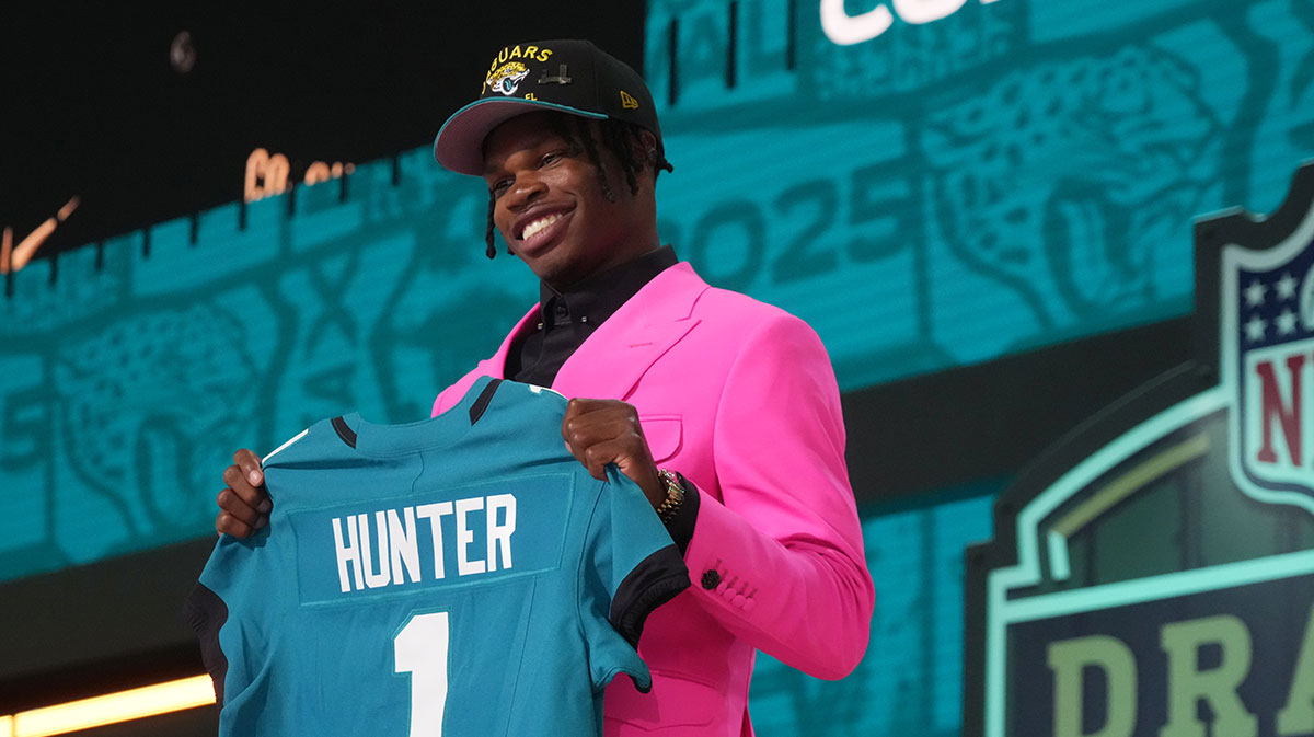 Colorado Buffaloes wide receiver Travis Hunter is selected by the Jacksonville Jaguars as the number two pick in the first round of the 2025 NFL Draft at Lambeau Field. 