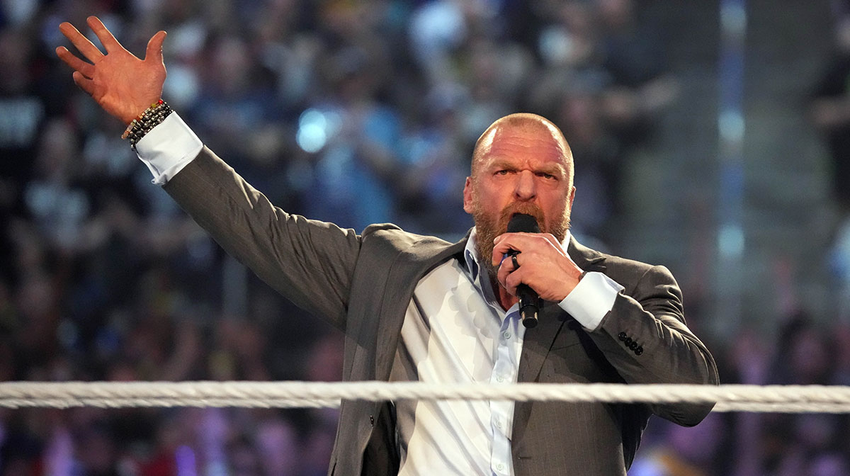 WWE chief creative officer Triple H, who will lead the Peyton Manning-produced Unreal series for Netflix, at WrestleMania 38.