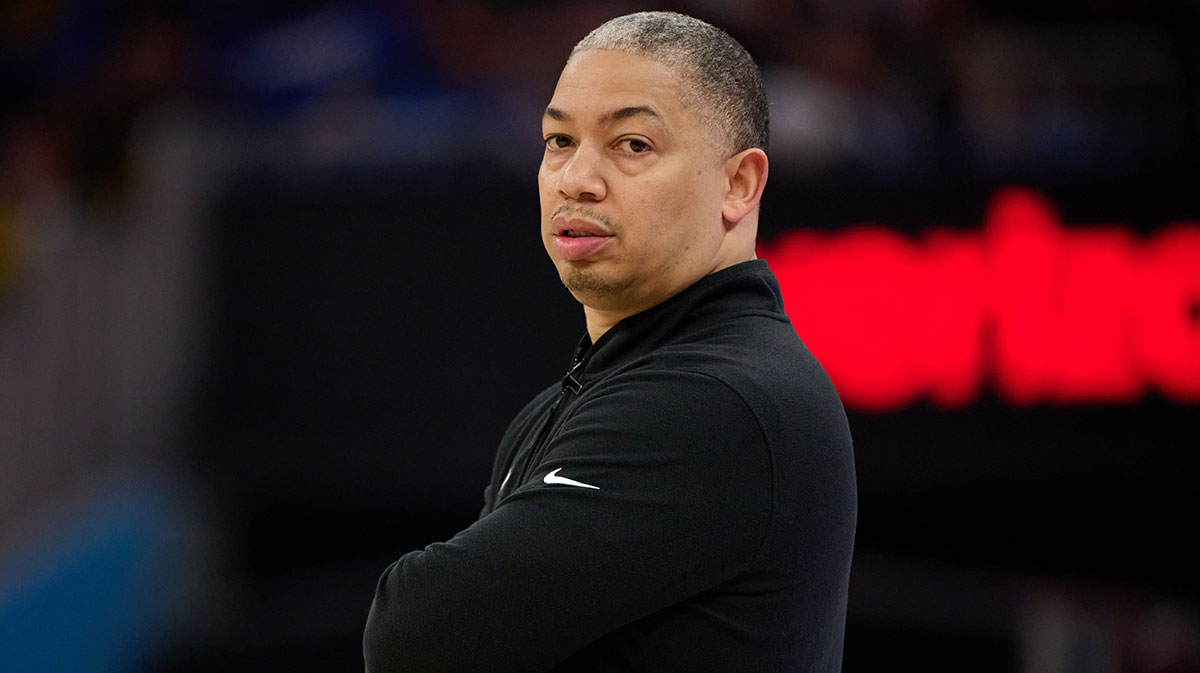 LA Clippers head coach Tyronn Lue looks on against the Golden State Warriors during the first quarter at Chase Center.