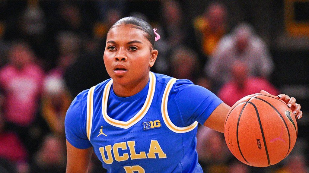UCLA Bruins guard Londynn Jones (3) controls the ball during the second quarter against the Iowa Hawkeyes.