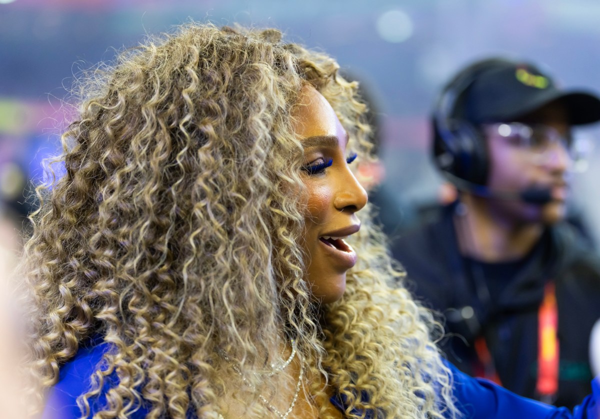 Feb 9, 2025; New Orleans, LA, USA; Serena Williams during the halftime show of Super Bowl LIX between the Philadelphia Eagles and the Kansas City Chiefs at Ceasars Superdome. Mandatory Credit: Mark J. Rebilas-Imagn Images
