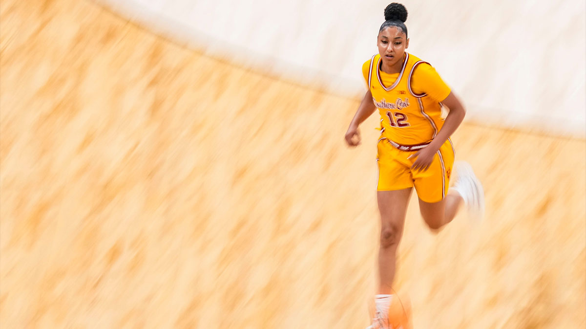 USC Trojans guard JuJu Watkins (12) brings the ball up the court