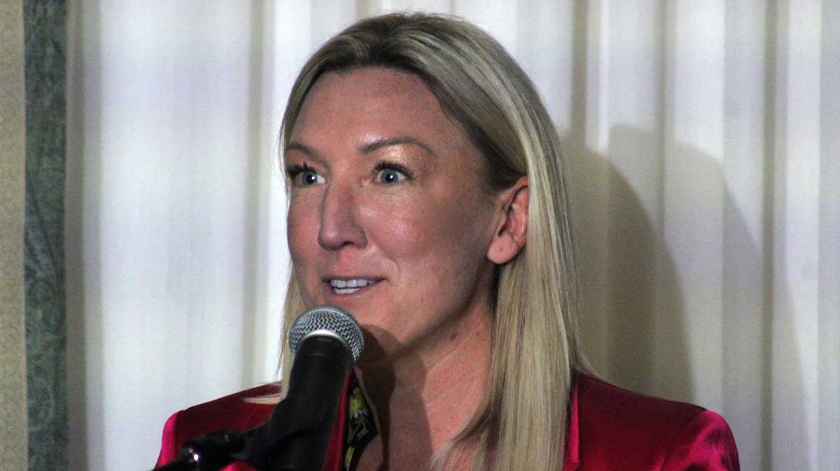 USL Super League president Amanda Vandervort speaks during a news conference announcing that Jacksonville's JAXUSL group is receiving a franchise in the United Soccer League Championship.
