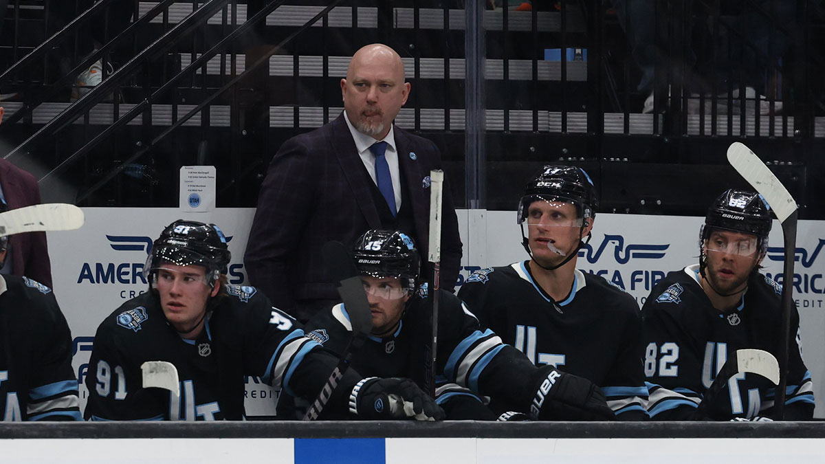 Utah HC head coach Andre Tourigny looks on during the second period against the Nashville Predators at Delta Center.