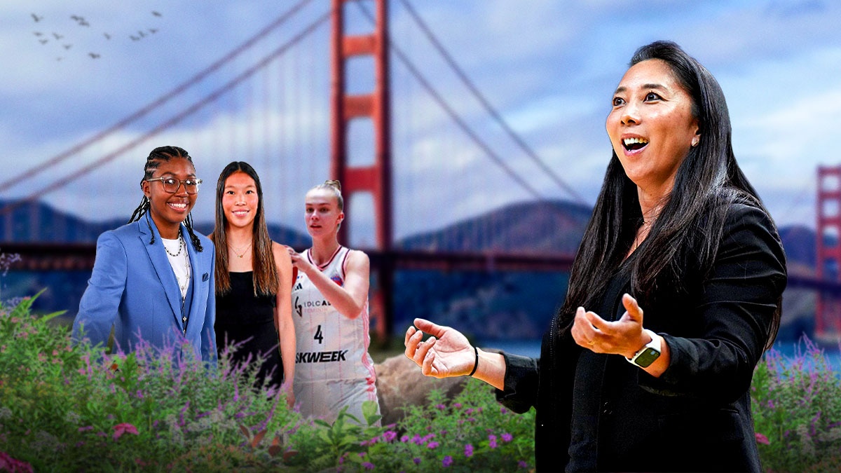 Justė Jocytė, Shyanne Sellers, and Kaitlyn Chen heading toward the Golden Gate Bridge to meet Natalie Nakase