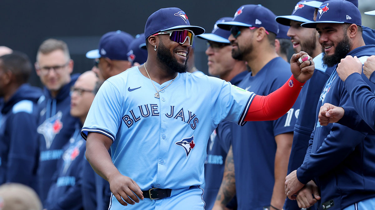 Toronto Blue Jays first baseman Vladimir Guerrero Jr. (27) is introduced before the New York Mets home opener at Citi Field. 