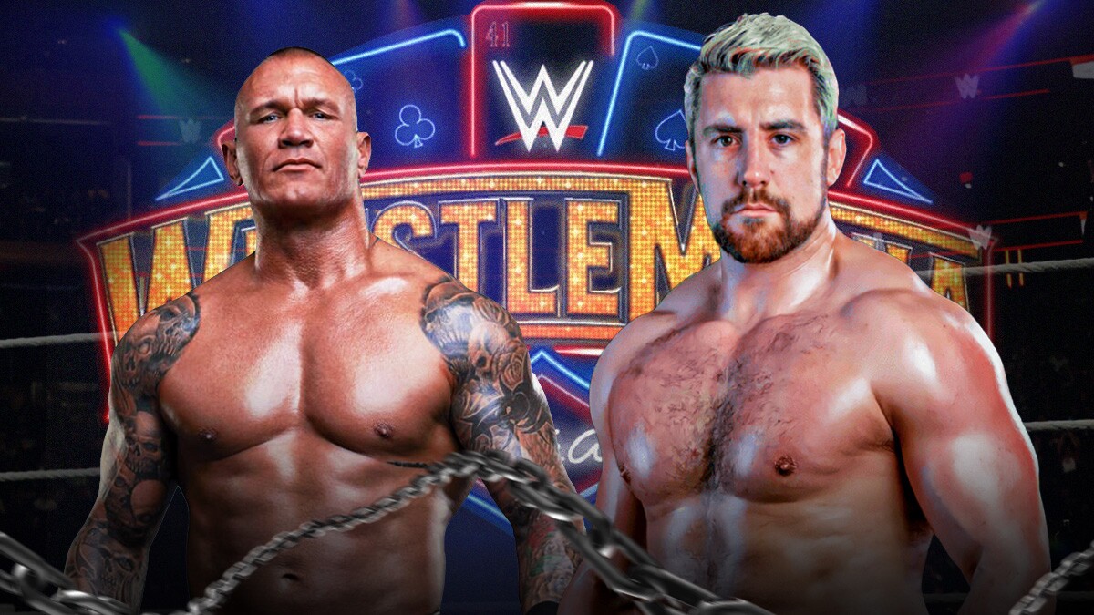 Joe Hendry next to Randy Orton in front of the WrestleMania 41 logo.