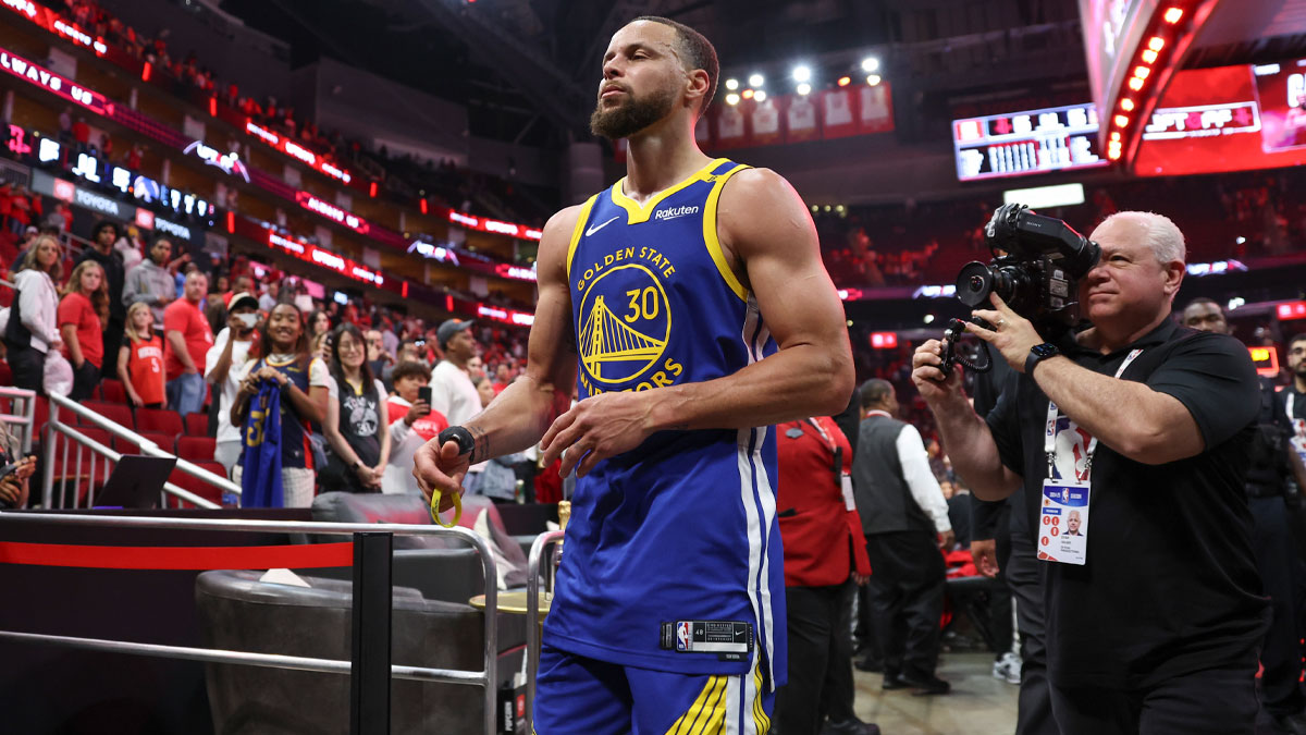 Golden State Warriors guard Stephen Curry (30) walks offf the court after the game against the Houston Rockets at Toyota Center.