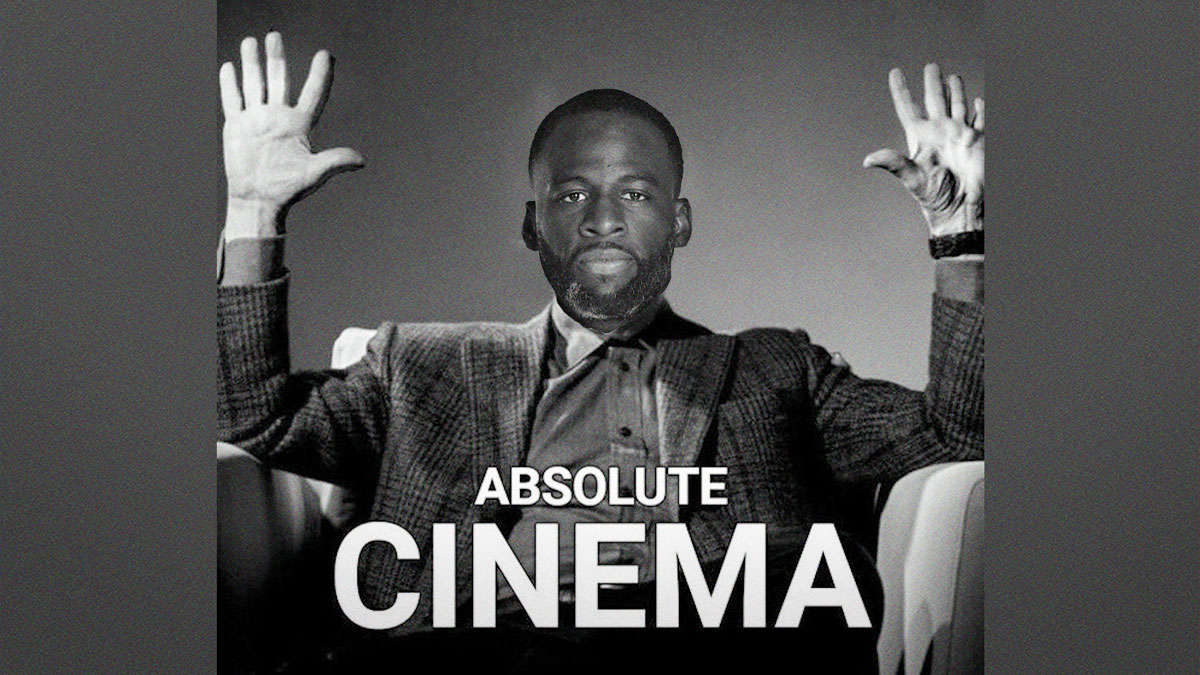 Golden State Warriors star Draymond Green's head on the Martin Scorsese meme with the word cinema at the bottom.