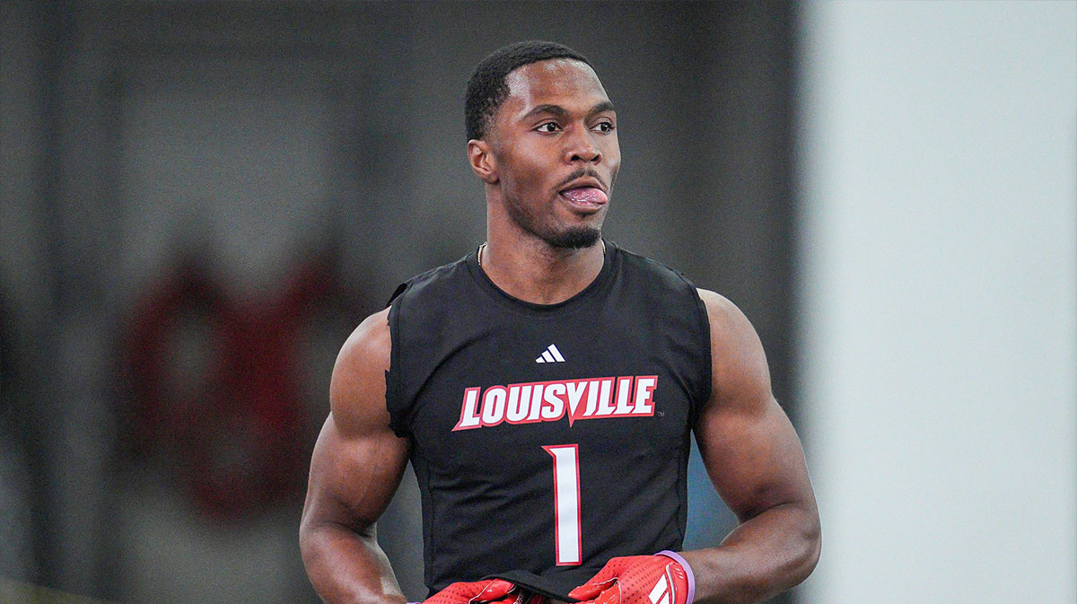 Louisville wide receiver Ja'Corey Brooks during Pro Day at the UofL Football's Trager Indoor Practice Facility Tuesday, March 25, 2025.
