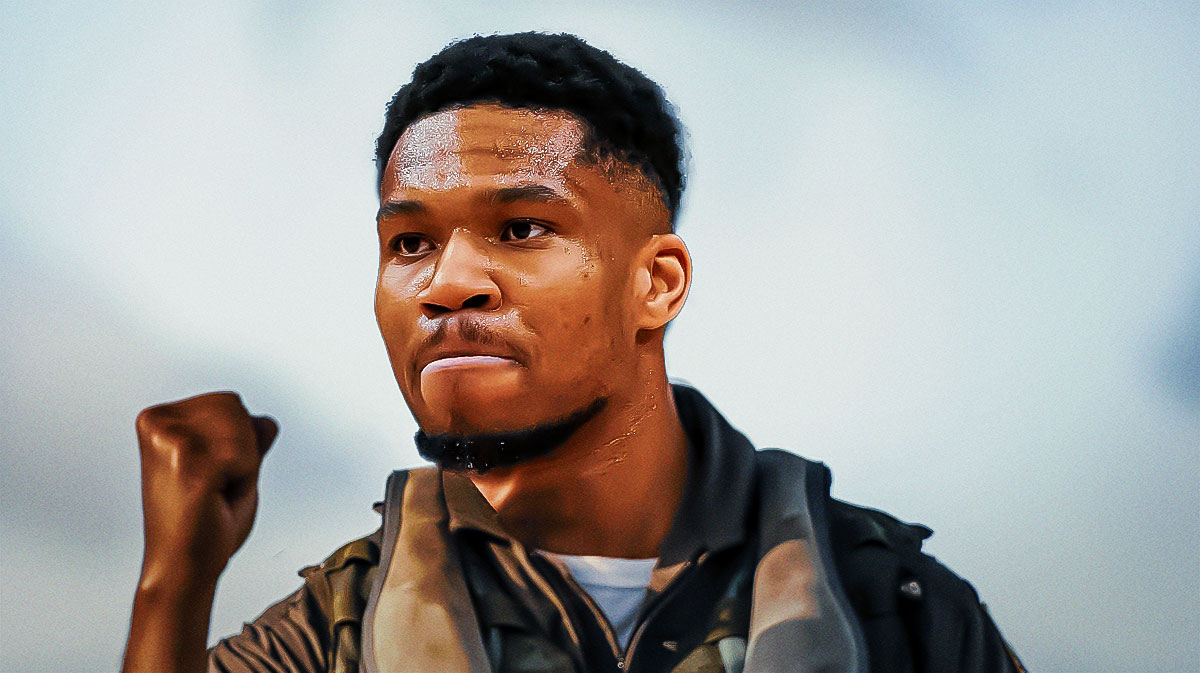 Milwaukee Bucks player Giannis Antetokounmpo as Maverick from Top Gun