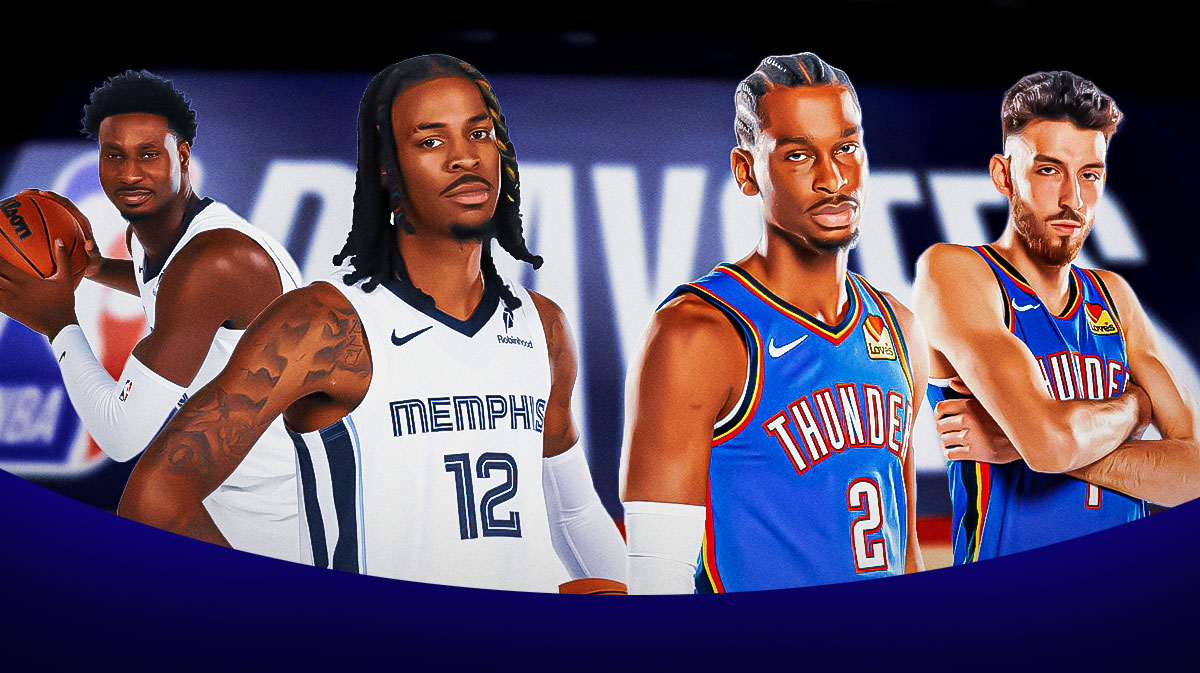Ja Morant, Jaren Jackson Jr., Shai Gilgeous-Alexander, Chet Holmgren, NBA Playoffs logo