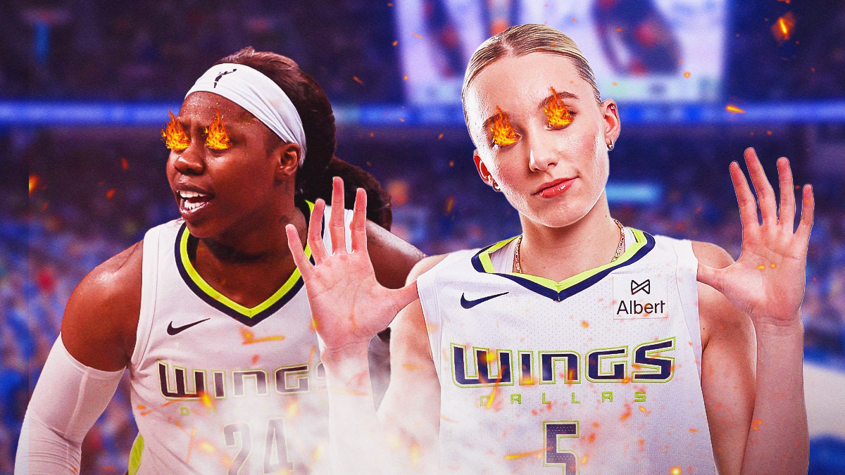 Wings Arike Ogunbowale and Wings Paige Bueckers. Fire in both of their eyes.