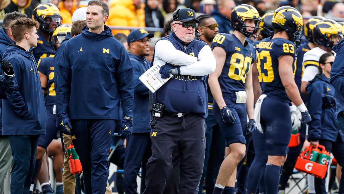 Blue Team head coach Wink Martindale watches a play during the spring game at Michigan Stadium