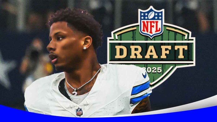 Matthew Golden in a Dallas Cowboys uniform, 2025 NFL Draft wallpaper in the background