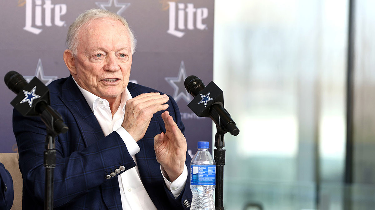 Dallas Cowboys owner Jerry Jones speaks to the media at a press conference at the Star.