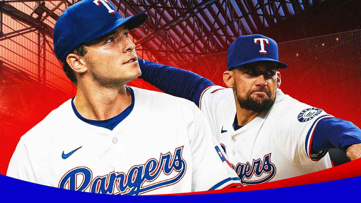 Rangers' Jack Leiter next to Nathan Eovaldi