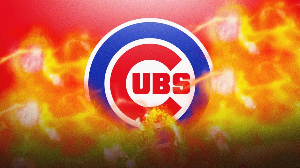 Cubs logo surrounded by fire