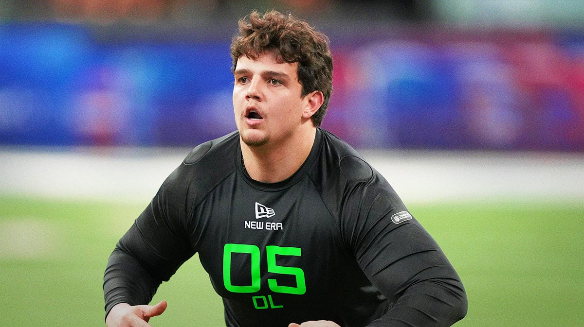 LSU offensive lineman Will Campbell (OL05) during the 2025 NFL Combine at Lucas Oil Stadium.