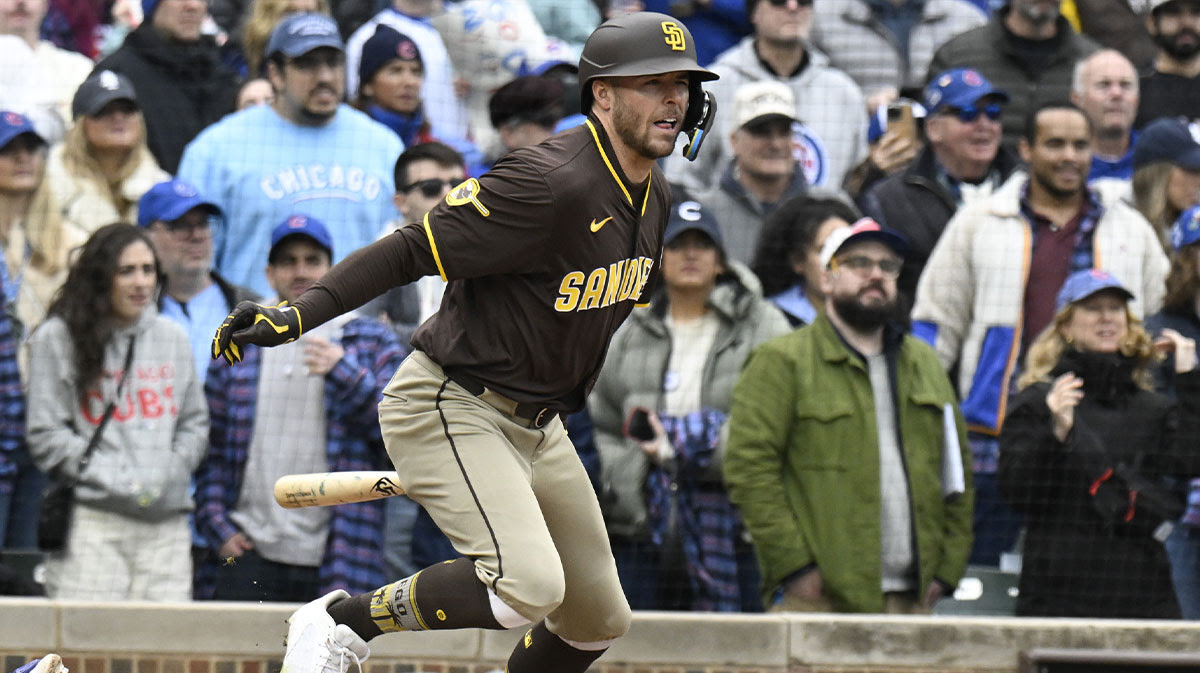 San Diego Padres outfielder Brandon Lockridge (28) grounds out during the ninth inning againast the Chicago Cubs at Wrigley Field.