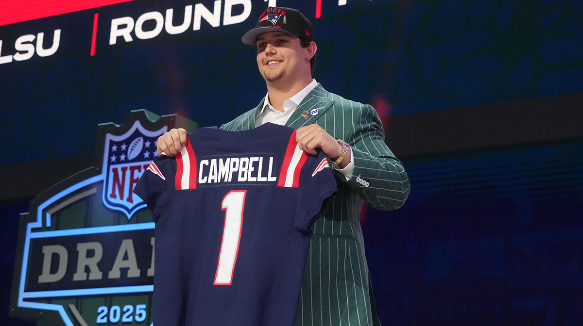 LSU Tigers offensive lineman Will Campbell is selected by the New England Patriots as the number four pick in the first round of the 2025 NFL Draft at Lambeau Field.