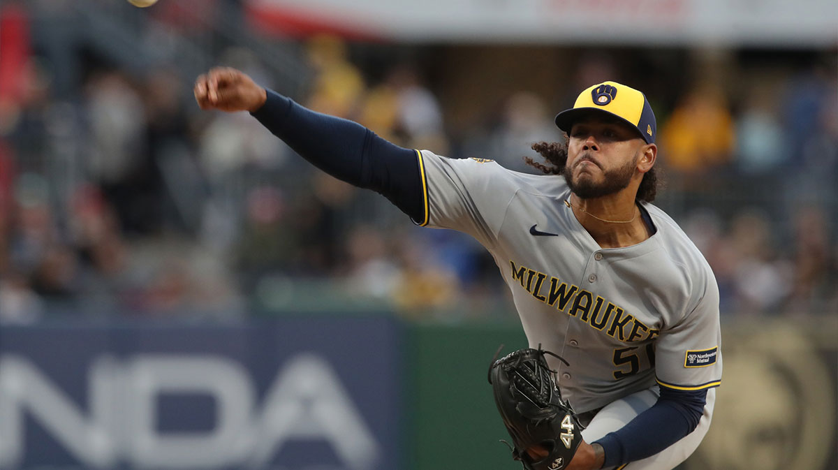 Milwaukee Brewers starting pitcher Freddy Peralta (51) delivers a pitch against the Pittsburgh Pirates during the first inning at PNC Park.