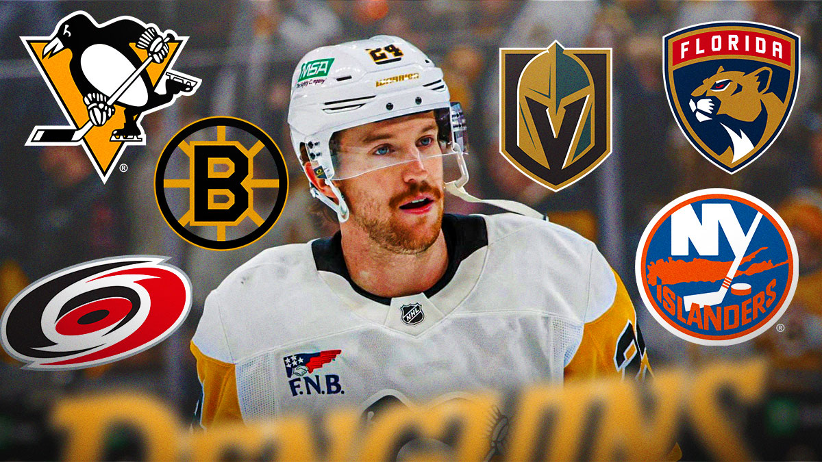 Matt Grzelcyk surrounded by Penguins, Bruins, Hurricanes, Panthers, Golden Knights, and Islanders logos