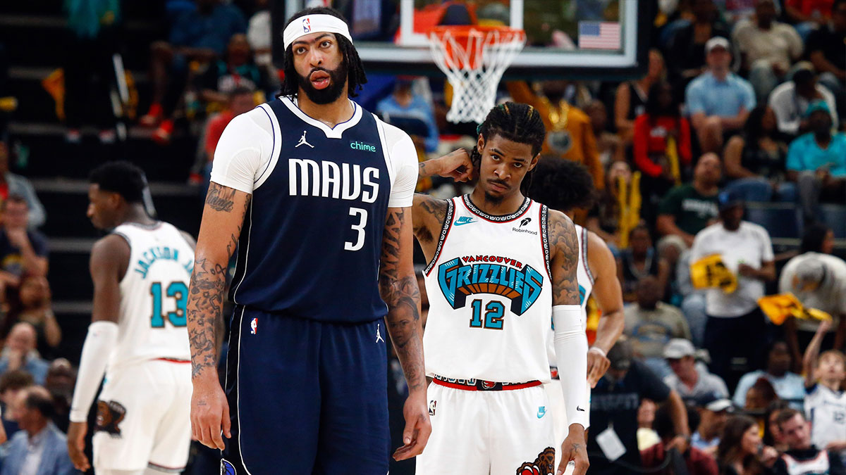 Dallas Mavericks forward Anthony Davis (3) and Memphis Grizzlies guard Ja Morant (12) look on during the third quarter at FedExForum.