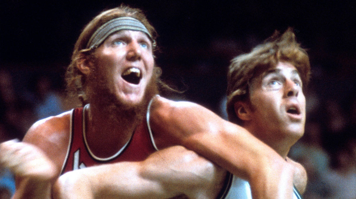 Unknown date; Boston, MA, USA; FILE PHOTO; Portland Trailbazers center Bill Walton (left) battles for position with Boston Celtics center Dave Cowens (right) at Boston Garden. Mandatory Credit: Dick Raphael-Imagn Images