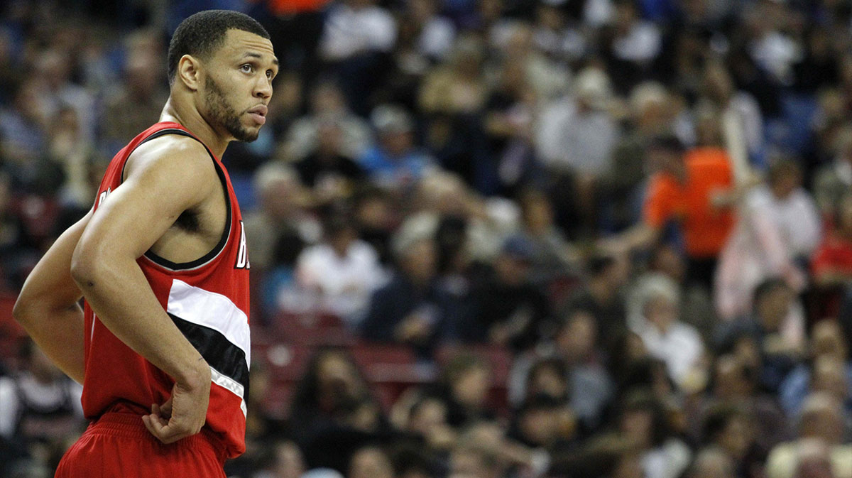 Portland Trail Blazers guard Brandon Roy (7) stands on the court during a break in the action against the Sacramento Kings in the first quarter at Arco Arena.