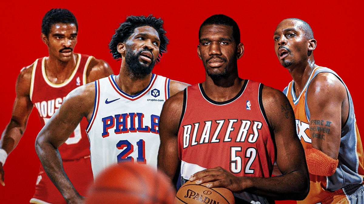 Joel Embiid, Ralph Sampson (Rockets), Greg Oden (Blazers), and Penny Hardaway (Magic) all together.