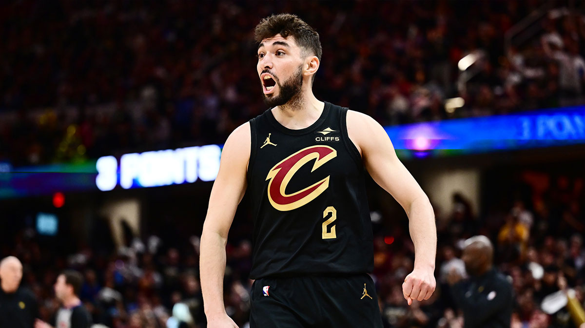 Cleveland Cavaliers guard Ty Jerome (2) reacts during the second half against the Indiana Pacers in game five of the second round for the 2025 NBA Playoffs at Rocket Arena.